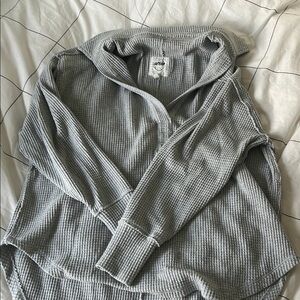 Aerie Gray Waffle Knit Pullover